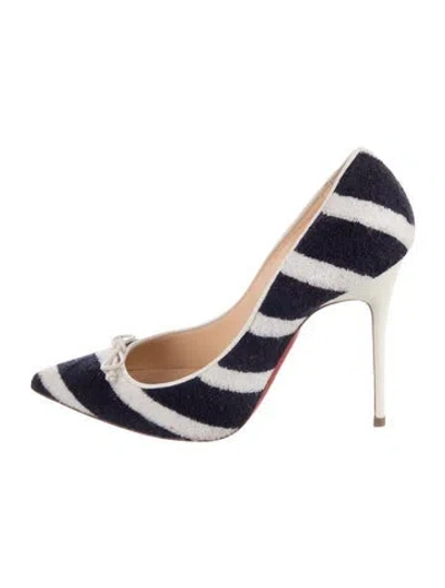 Pre-owned Christian Louboutin Terry Cloth Striped Pumps In Blue/white