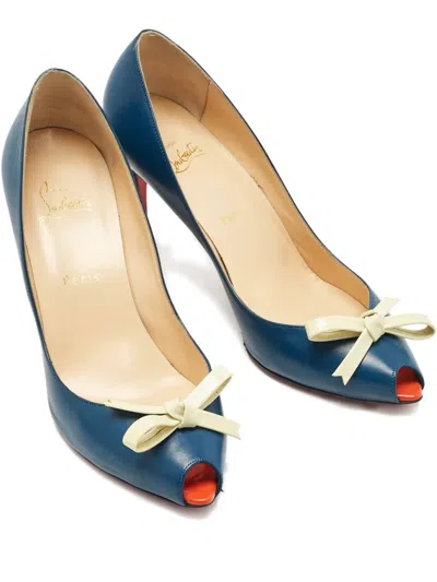 Pre-owned Christian Louboutin Tibunodo Bow Pumps In Blue
