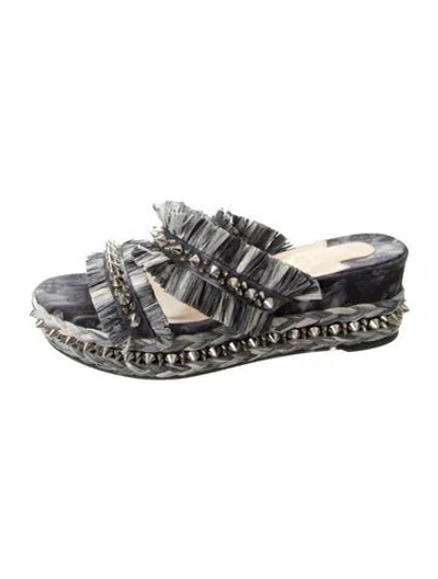 Pre-owned Christian Louboutin Tie-dye Print Studded Accents Slides In Gray