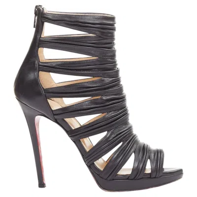 Pre-owned Christian Louboutin Tinazata 120 Strappy Caged Gladiator Sandals Eu37.5 In Black
