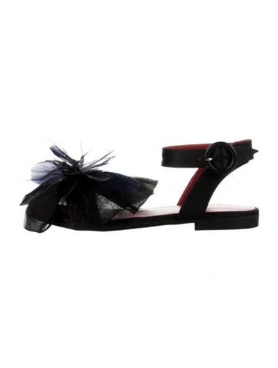 Pre-owned Christian Louboutin Babies' Toddler Girls' Bow Feather Trim Sandals In Black