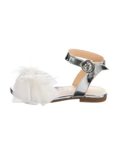 Pre-owned Christian Louboutin Babies' Toddler Girls' Patent Leather Feather Trim Sandals W/tags In Silver