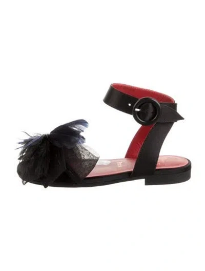 Pre-owned Christian Louboutin Babies' Toddler Girls' Satin Feather Trim Sandals In Black