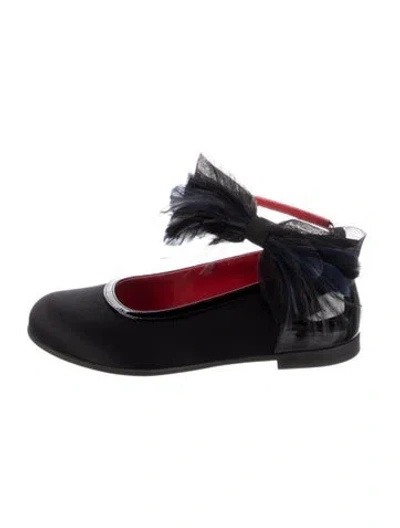 Pre-owned Christian Louboutin Babies' Toddler Girls Satin Leather Trim Sandals In Black