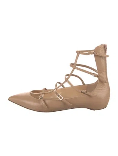 Pre-owned Christian Louboutin Toerless Muse Cage Leather Ballet Flats In Neutral