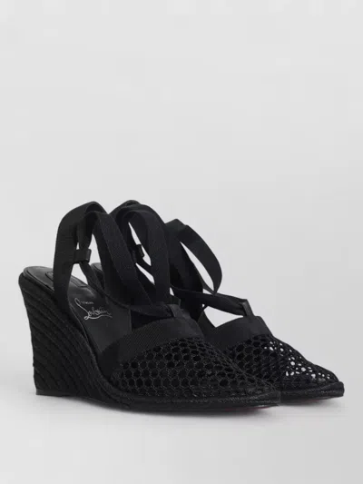 Christian Louboutin Toleda Mesh Ankle Strap Wedge Espadrilles In Black