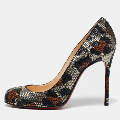 Pre-owned Christian Louboutin Tri-color Leopard Print Sequins Fifi Pumps Size 38 In Multicolor
