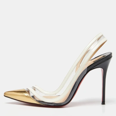 Pre-owned Christian Louboutin Tri Color Patent Leather And Pvc Paralili Slingback Pumps Size 37.5 In Multicolor