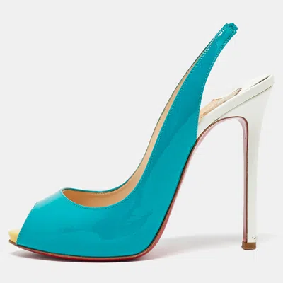Pre-owned Christian Louboutin Tri Color Patent Leather Flo Sling Pumps Size 38 In Multicolor