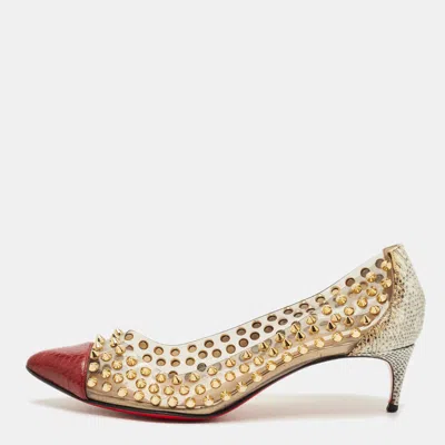 Pre-owned Christian Louboutin Tricolor Karung Leather And Pvc Spike Me Pumps Size 37 In Transparent