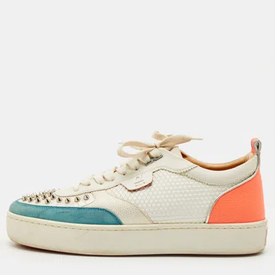 Pre-owned Christian Louboutin Tricolor Leather And Suede Happyrui Low Top Sneakers Size 42.5 In White