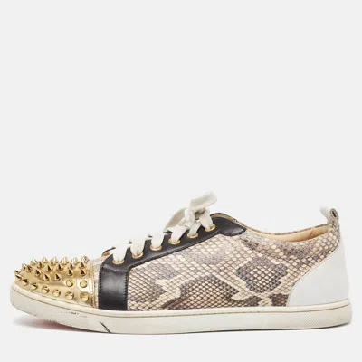Pre-owned Christian Louboutin Tricolor Snakeskin And Leather Louis Junior Spikes Sneakers Size 41.5 In Multicolor