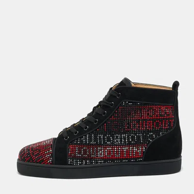 Pre-owned Christian Louboutin Tricolor Suede Crystal Embellish Louis High Top Sneakers Size 44 In Black