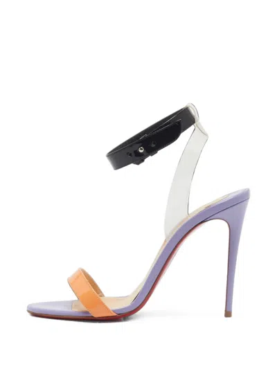 Pre-owned Christian Louboutin Tricolour Patent-leather Ankle-strap Heeled Sandals In Purple