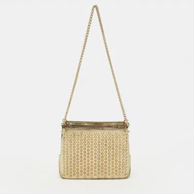 Pre-owned Christian Louboutin Triloubi Chain Gold Textured Leather Bag
