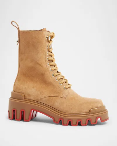 Christian Louboutin Trott Dune Lugged Suede Combat Boots In Multicolor