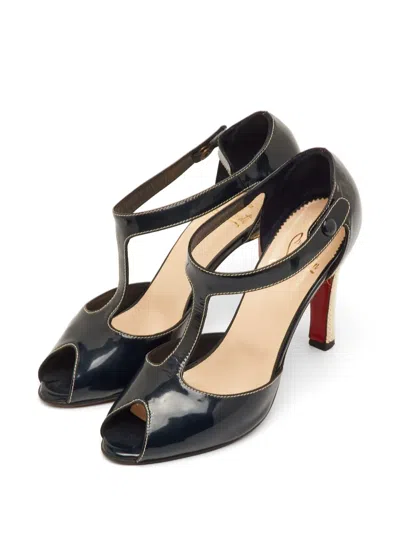 Pre-owned Christian Louboutin T-strap Peep-toe Pumps In Blue