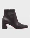 Christian Louboutin Turela Leather Side-zip Red Sole Booties In Black