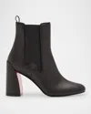 Christian Louboutin Turelastic Leather Red Sole Ankle Booties In Black