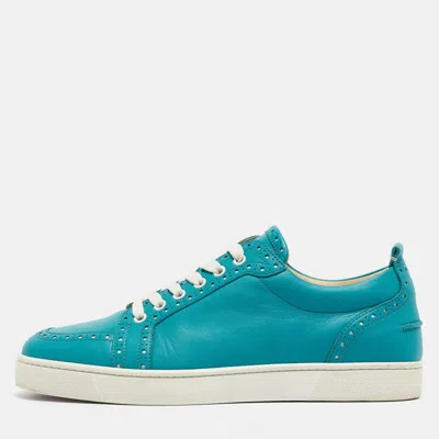 Pre-owned Christian Louboutin Turquois Blue Brogue Leather Lace Up Derby Sneakers Size 42.5