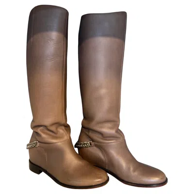 Pre-owned Christian Louboutin Turtledove Leather Boots It 37.5 In Brown