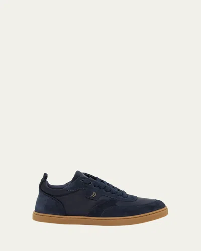 Christian Louboutin Tutti Donna Mixed Leather Red Sole Sneakers In Blue