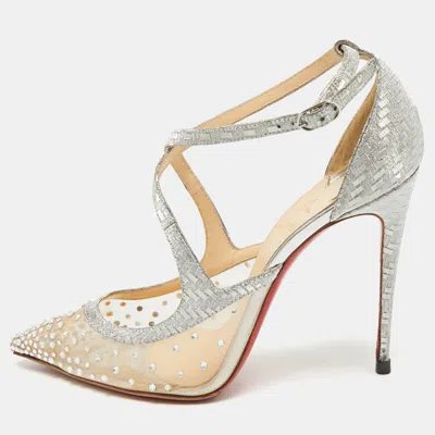 Pre-owned Christian Louboutin Twistissima Size 39.5 Silver Leather And Mesh Pumps