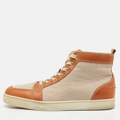 Pre-owned Christian Louboutin Two Tone Canvas And Leather Louis Orlato High Top Sneakers Size 45