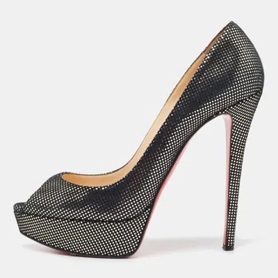 Pre-owned Christian Louboutin Two Tone Laminated Suede Lady Peep Pumps Size 40 In Black