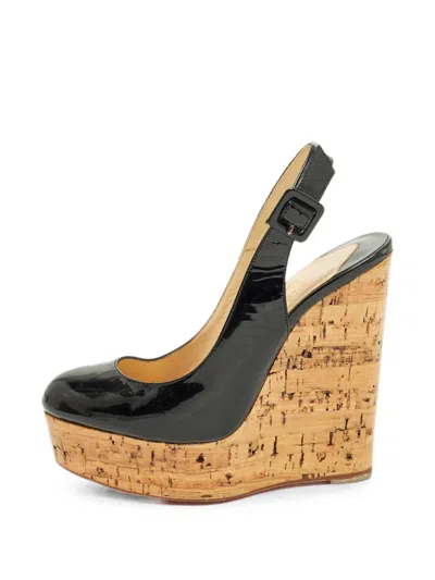 Pre-owned Christian Louboutin Une Plume Cork-wedge Pumps In Black