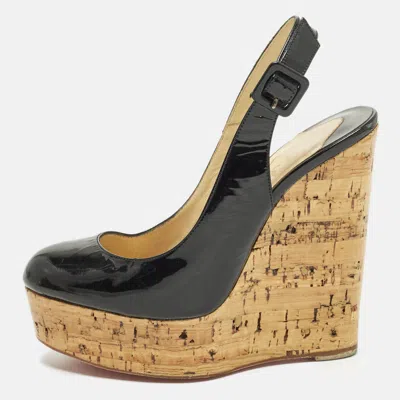 Pre-owned Christian Louboutin Une Plume Size 36 Black Patent Leather Wedge Pumps