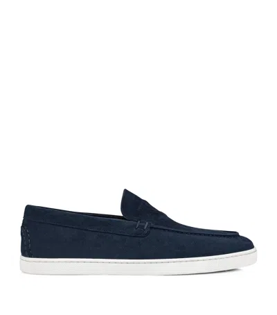 Christian Louboutin Moonboat Leather Boat Shoes In Blau Nit