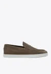Christian Louboutin Brown Suede Varsiboat Boat Shoes Men In Brown