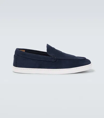 Christian Louboutin Moonboat Leather Boat Shoes In Blau Nit