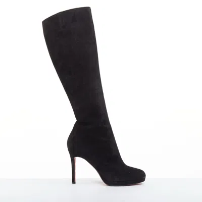 Pre-owned Christian Louboutin Veau Velour Suede Platform Boots In Black