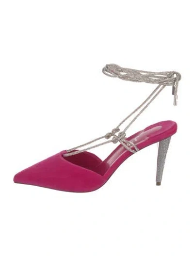 Pre-owned Christian Louboutin Velvet Crystal Embellishments Mules In Pink