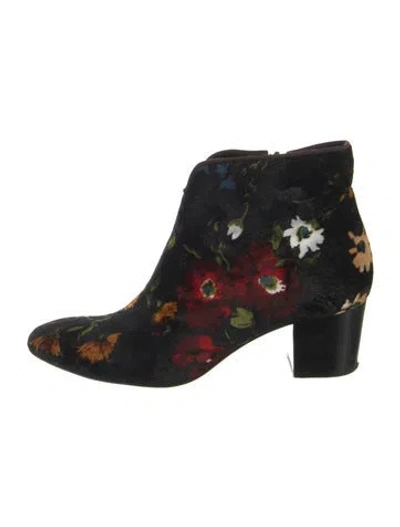 Pre-owned Christian Louboutin Velvet Floral Print Boots In Black