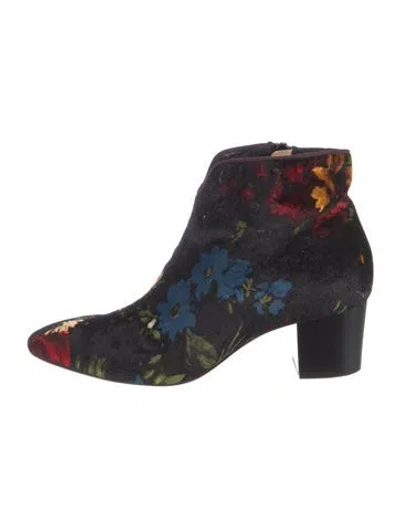 Pre-owned Christian Louboutin Velvet Floral Print Boots In Black