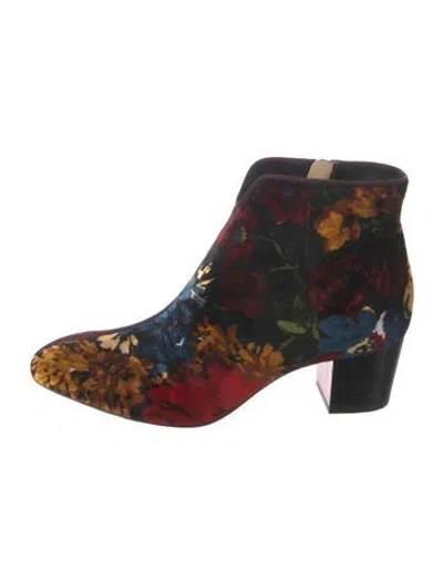 Pre-owned Christian Louboutin Velvet Floral Print Boots In Black