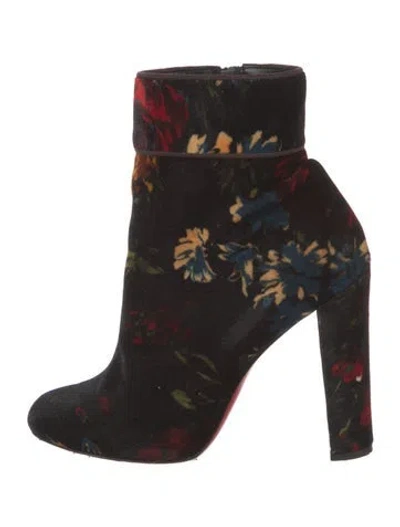 Pre-owned Christian Louboutin Velvet Floral Print Boots In Black