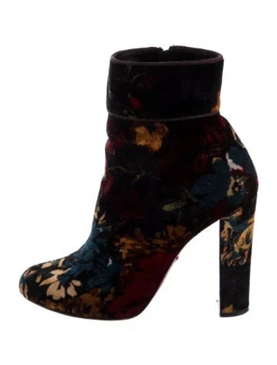 Pre-owned Christian Louboutin Velvet Floral Print Boots In Blue