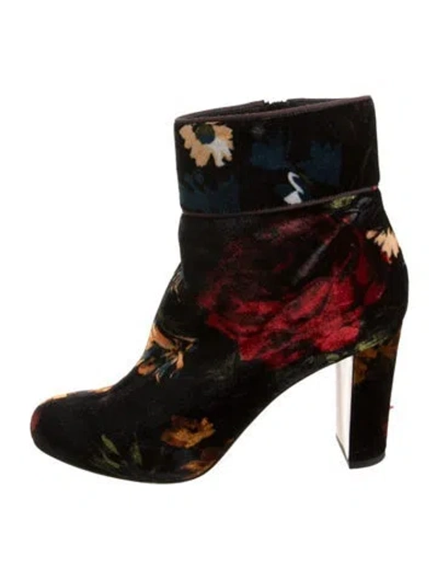 Pre-owned Christian Louboutin Velvet Floral Print Boots In Brown