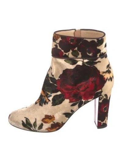 Pre-owned Christian Louboutin Velvet Floral Print Boots In Neutral