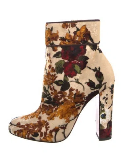 Pre-owned Christian Louboutin Velvet Floral Print Boots In Neutrals