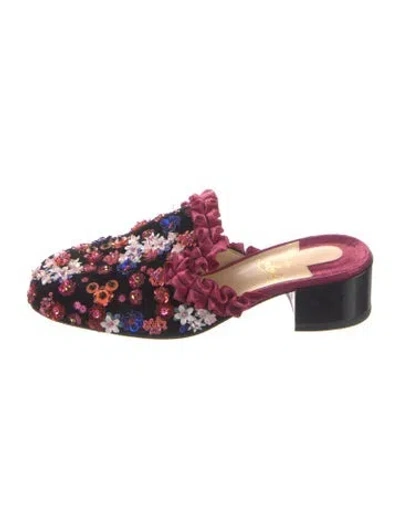 Pre-owned Christian Louboutin Velvet Floral Print Mules In Black