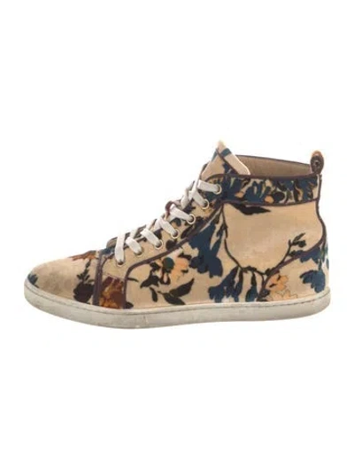 Pre-owned Christian Louboutin Velvet Floral Print Sneakers In Neutral