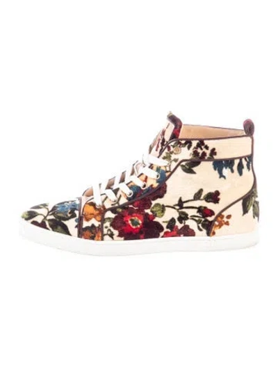 Pre-owned Christian Louboutin Velvet Floral Print Sneakers In Neutral
