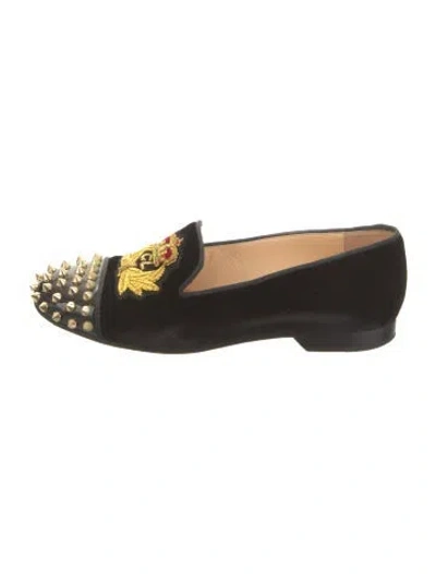 Pre-owned Christian Louboutin Velvet Graphic Print Loafers In Black