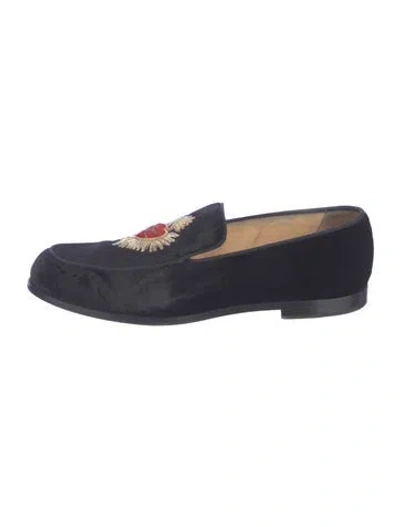 Pre-owned Christian Louboutin Velvet Graphic Print Loafers In Blue