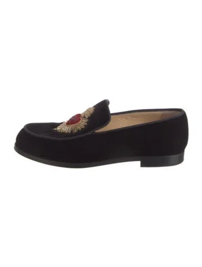 Pre-owned Christian Louboutin Velvet Graphic Print Loafers In Multi